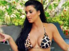 Celebrity Babe Kim Kardashian Caresses Her Huge Breasts In B...