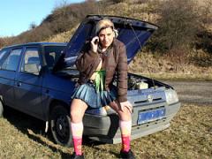 Helpless Teenager Fucks Old Fart Fixing Her Car Outdoors