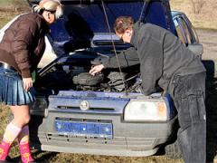 Helpless Teenager Fucks Old Fart Fixing Her Car Outdoors