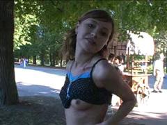 Skinny Tart Exposes Her Yummy Body In Public
