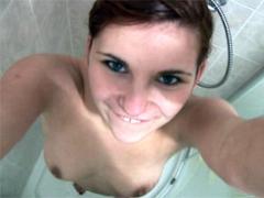 Adorable Showering Teen Girl Massages Her Soaked Snatch
