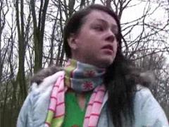 A Hot Scared Teenage Cutie Fondling Her Muff In A Forest