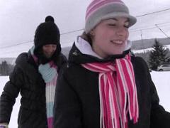 Four Crazy Naked Teenage Chicks Skiing And Banging Hard