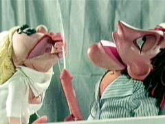 Retro Puppet Nurse Catching A Patient His Load Of Semen