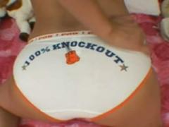 Charming Shortie Posing In Tiny White Satin Undies