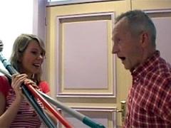 Naughty Blonde Girl Flexes This Senior His Pulled Muscles