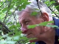 Horny Senior Spies On A Big Breasted Babe From The Bushes