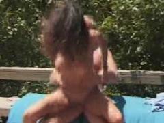Busty Brunette Wildly Riding Cock In The Park