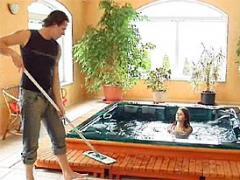 Teenage Cutie Enjoys The Poolboy His Erect Penis Inside Her