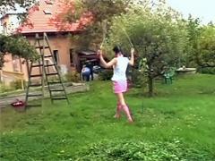 Grumpy Senior Falls From A Ladder For A Brunette Teen Girl