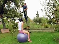 Grumpy Senior Falls From A Ladder For A Brunette Teen Girl