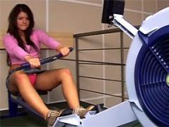 Brunette Teenage Girl Toying Her Tight Pussy In The Gym