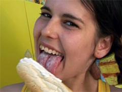 Pigtailed Brunette Teen Girl Tasting A Load Of Thick Semen