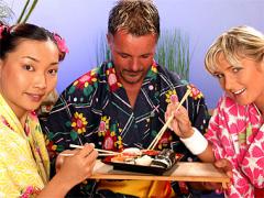 White Teen Couple Has Some Fun With A Busty Japanese Cutie