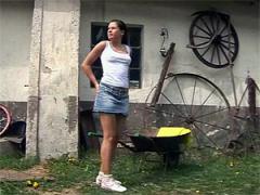 Teenager Plays Naked In A Wheelbarrow With Her Wet Pussy