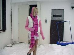 Petite Blonde Teenager Toying Her Slit In The Cold Snow