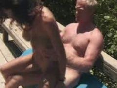 Busty Brunette Wildly Riding Cock In The Park