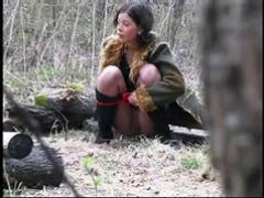 Horny Teen Peeing In Forest