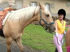 Busty Horny Teenage Girl Getting Dressed For Horse Riding