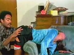 Retro Hairy Lady In Stockings Sucks Big Black Cock For Cum