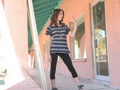 Allie In Capri Tights Gets Topless