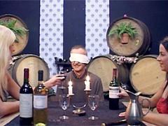 Two Naughty Teen Girls Tasting A Senior His Sweet White Wine