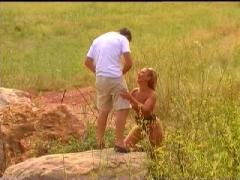 Pretty Female Nudist Hitchhiking A Car And Giving A Blowjob To A Driver